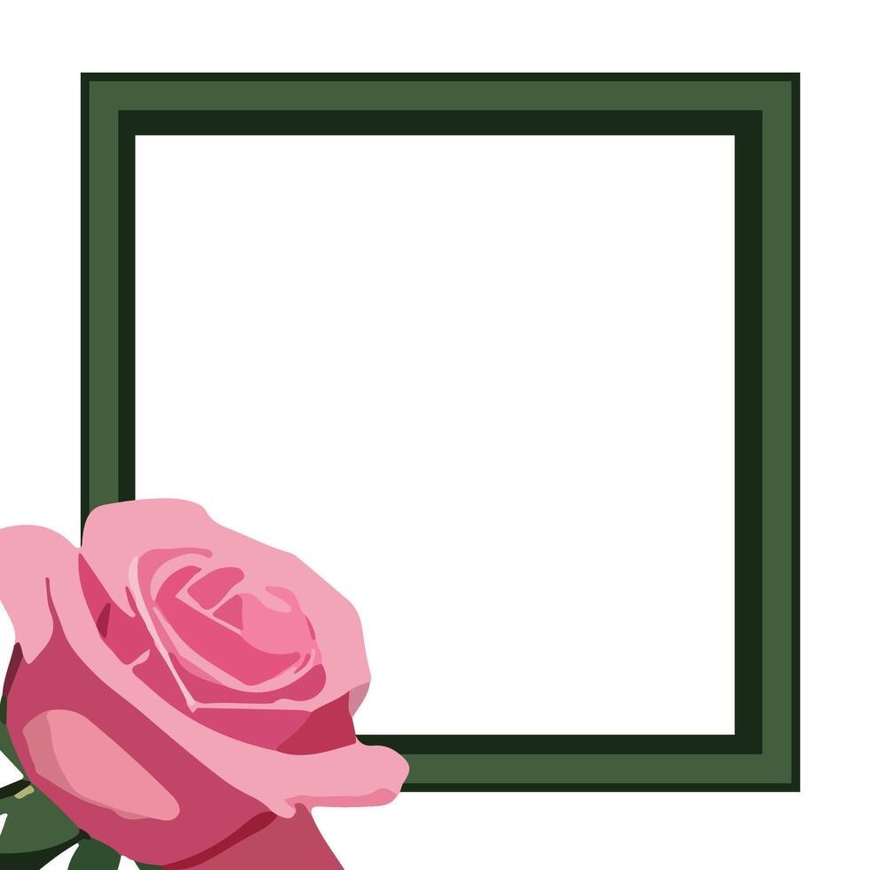 square green frame. angular flower template with space for text with one pink rose vector