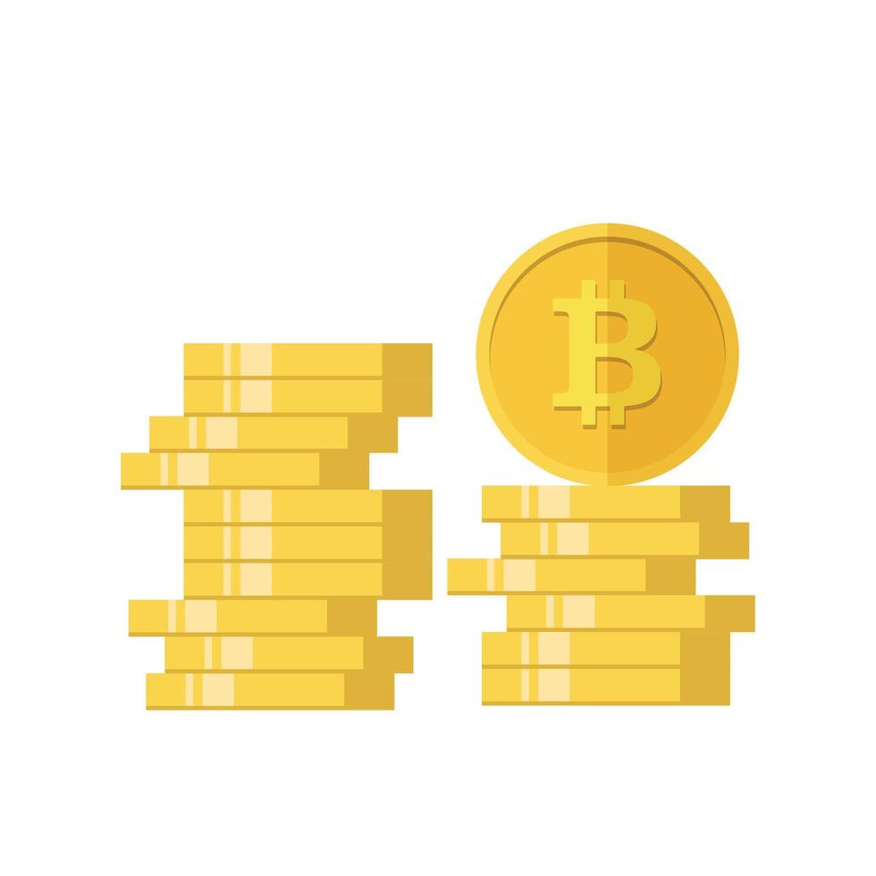 Bitcoin. Golden bitcoin stack isolated on white background vector