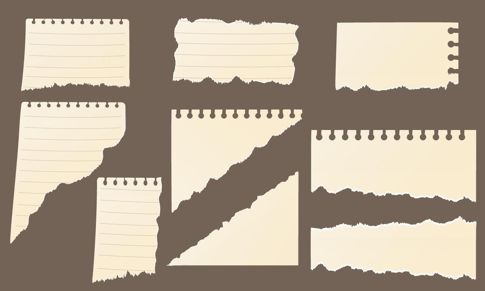 Old torn paper sheets set. Scrapbook elements collection. Lined paper illustration. vector