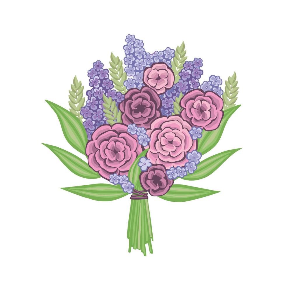 A colorful festive bouquet of wildflowers and lilacs. illustration vector