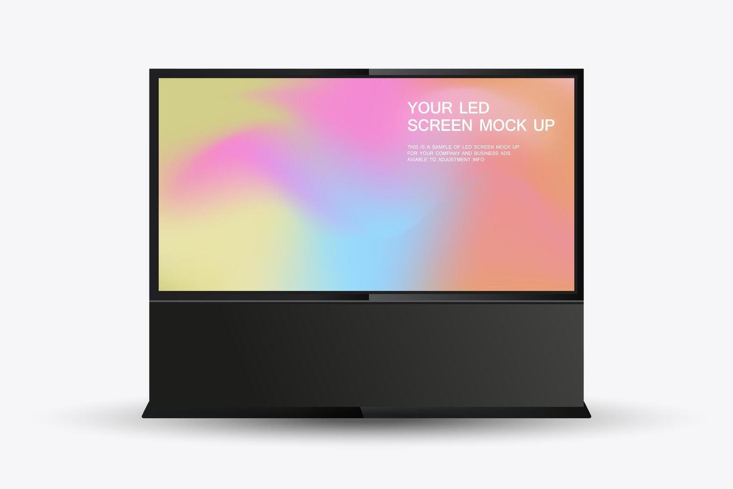 A realistic LED mock-up screen prominently displaying a gradient background. The screen is placed at the center, with a sleek black frame surrounding it. This mock-up is designed vector