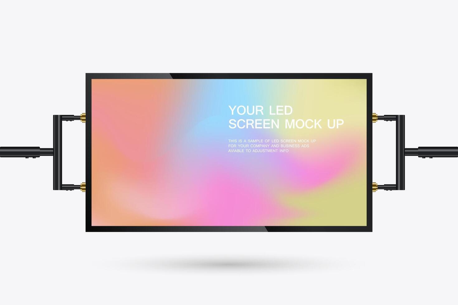 A realistic mock-up of an LED screen prominently displaying a gradient background. The screen is placed at the center, with a sleek black frame surrounding it vector