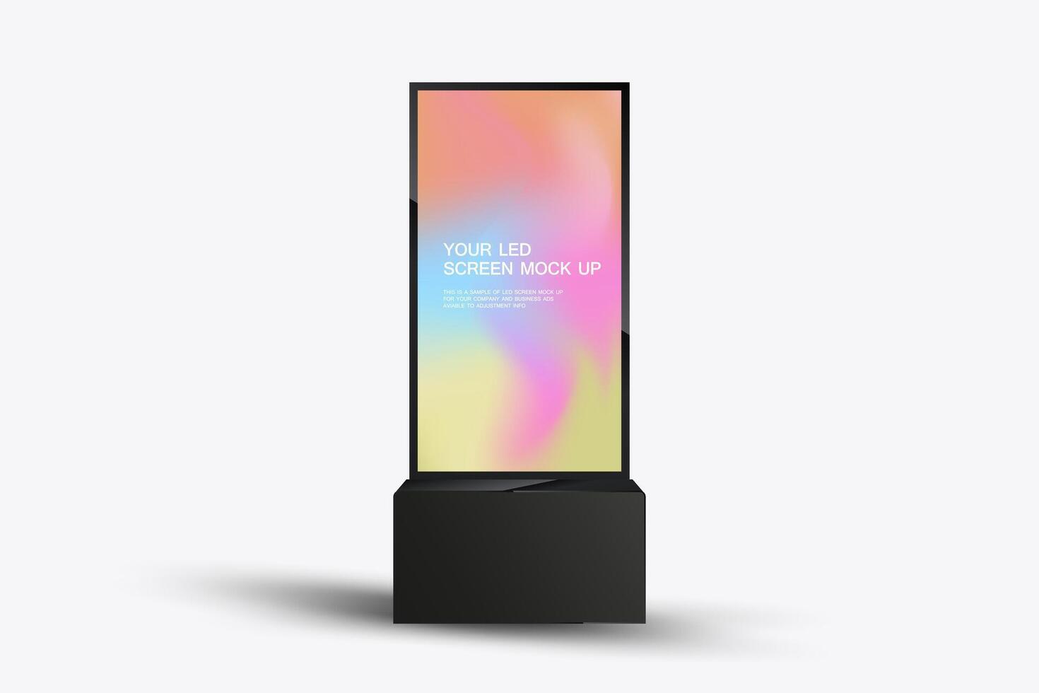 A LED Screen Mockup in 3Ds of Realistic screen light box. LED screen mock-up on collorful with a sleek, black frame on white background vector