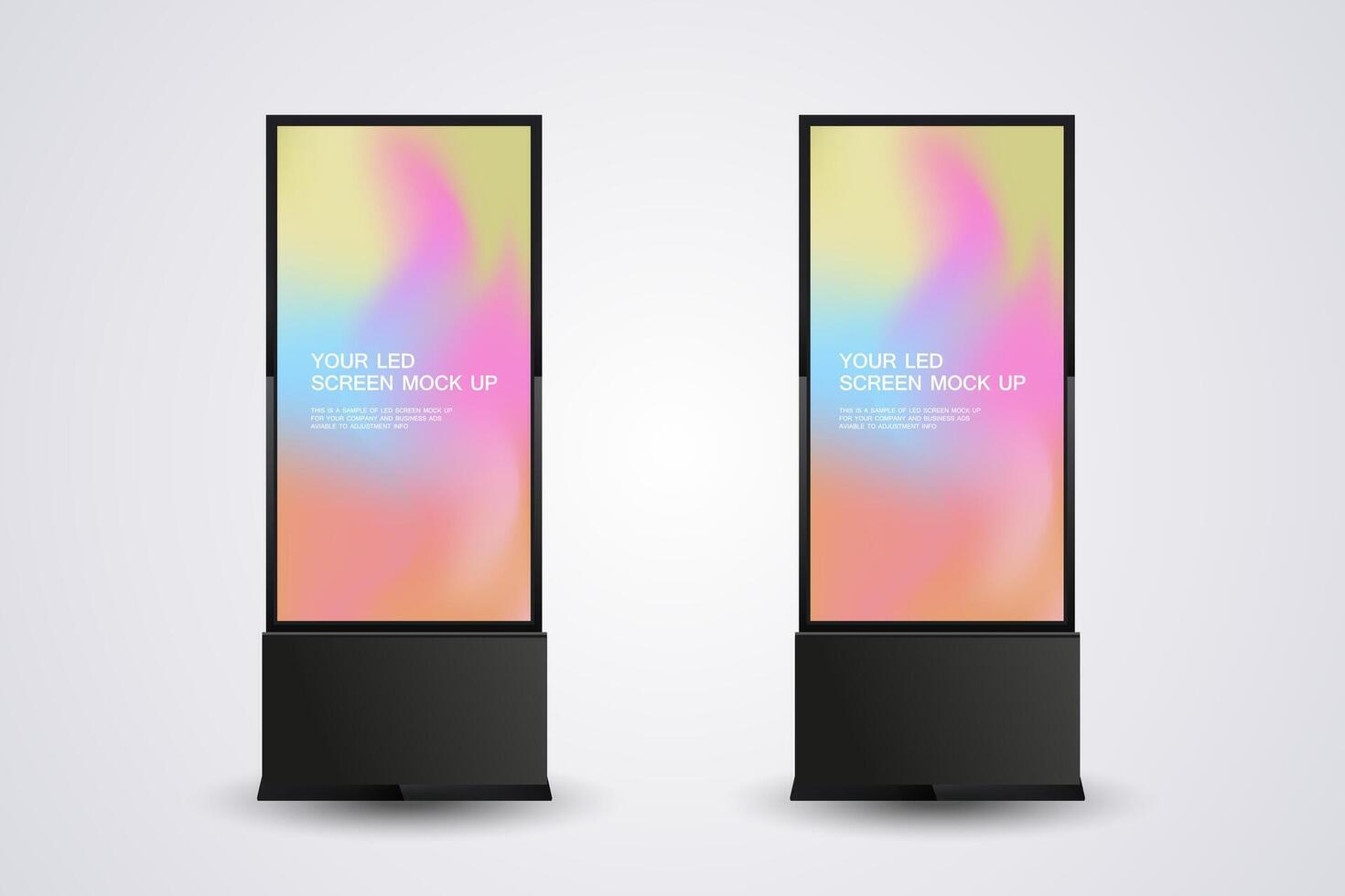 A realistic LED mock-up screen prominently displaying a gradient background. The LCD screen is placed at the center, with a sleek black frames vector