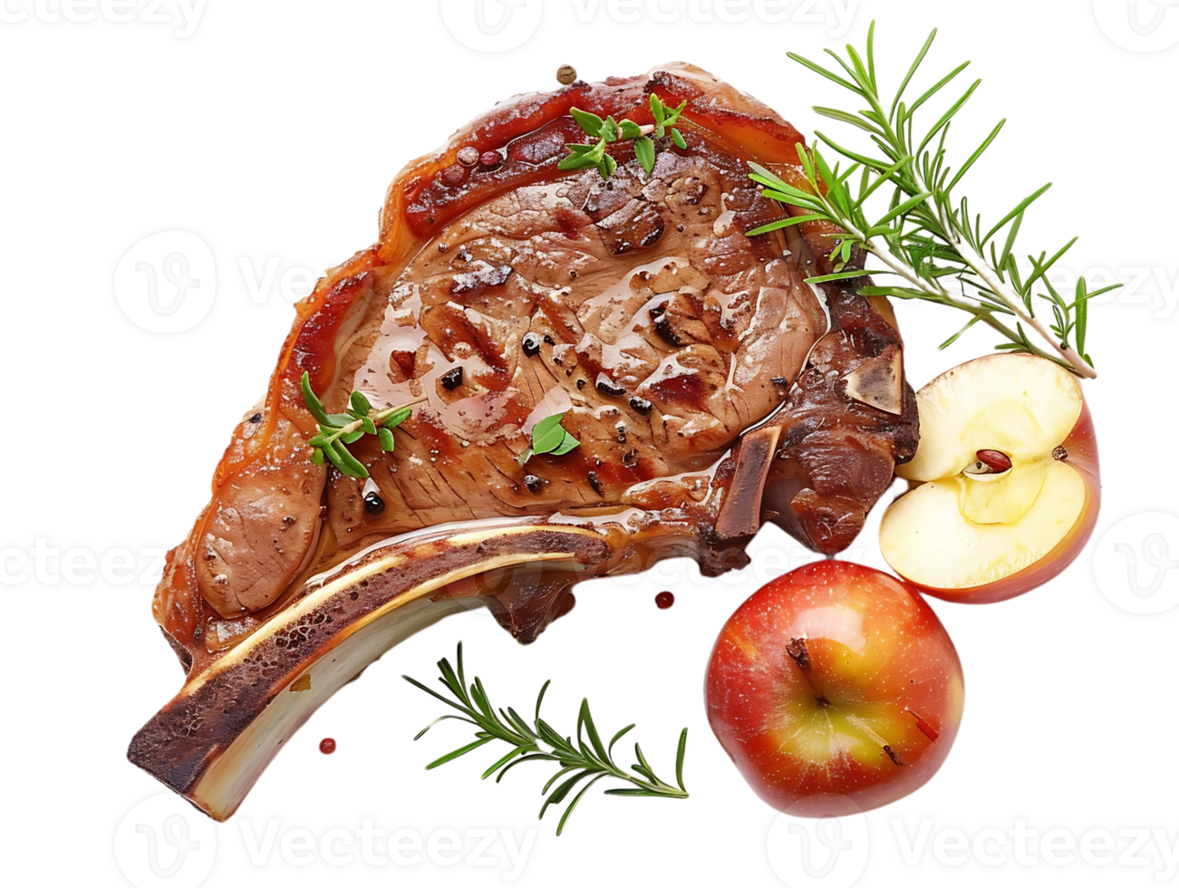Grilled Bone-In Pork Chop with Rosemary and Apples Realistic Image png