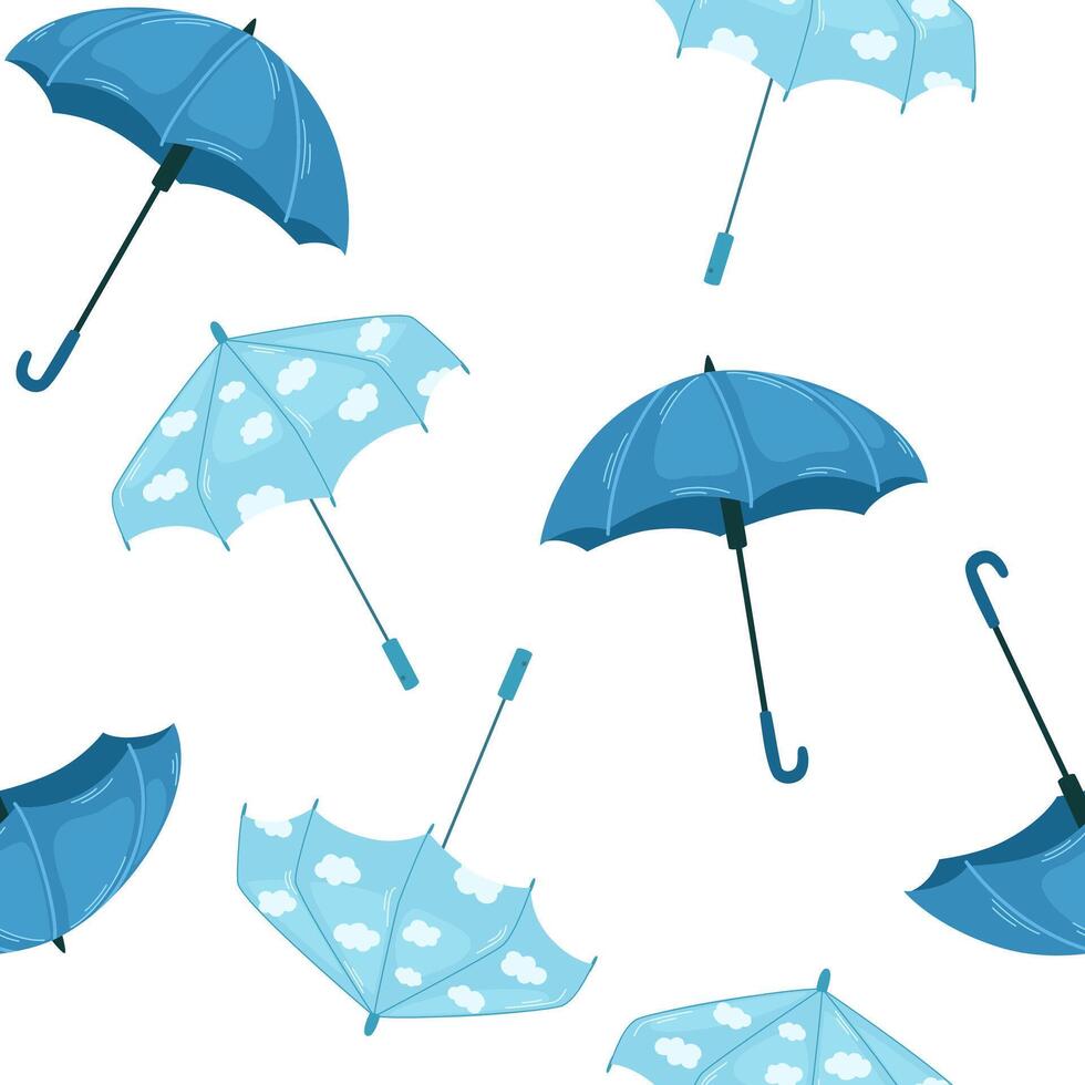 Open straight umbrellas, seamless pattern. Endless background, repeating print with rain weather accessory. Texture design for waterproof textile, fabric, wrapping. Printable flat illustration vector