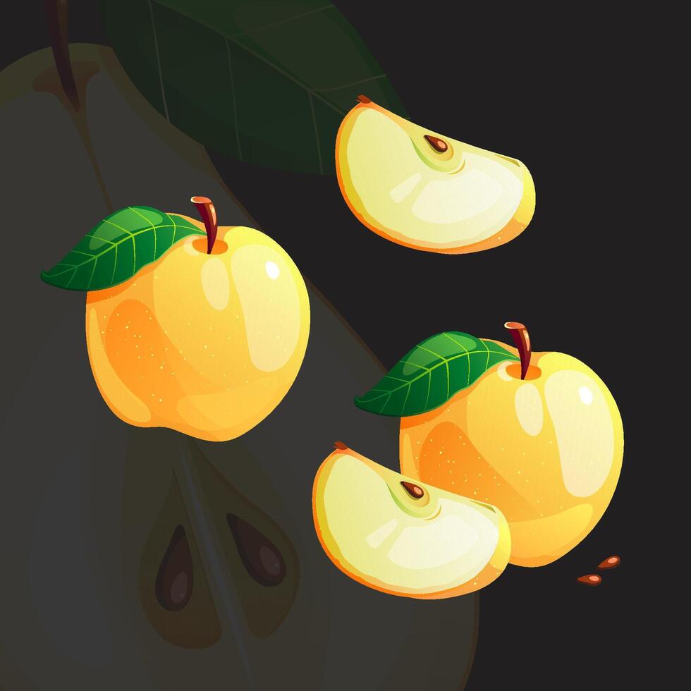 Yellow Juicy Bright Fresh Ripe Apple vector