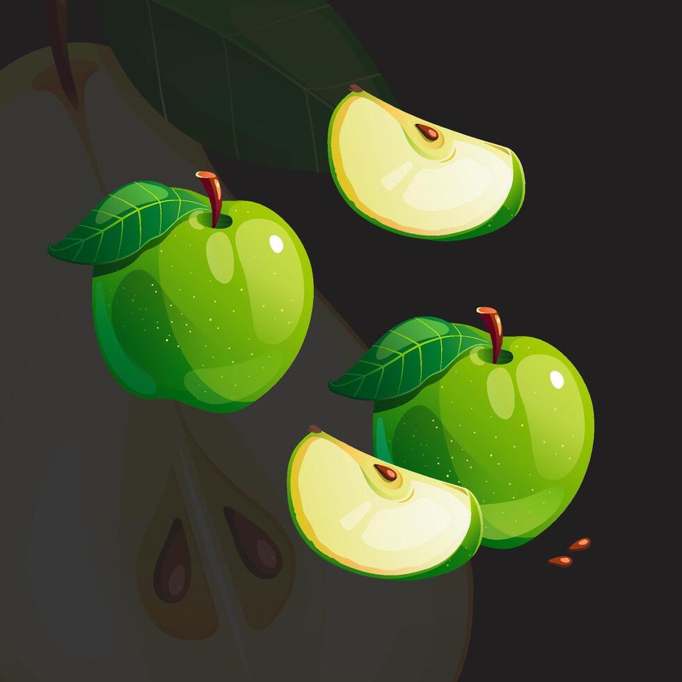Green Juicy Bright Fresh Ripe Apple vector