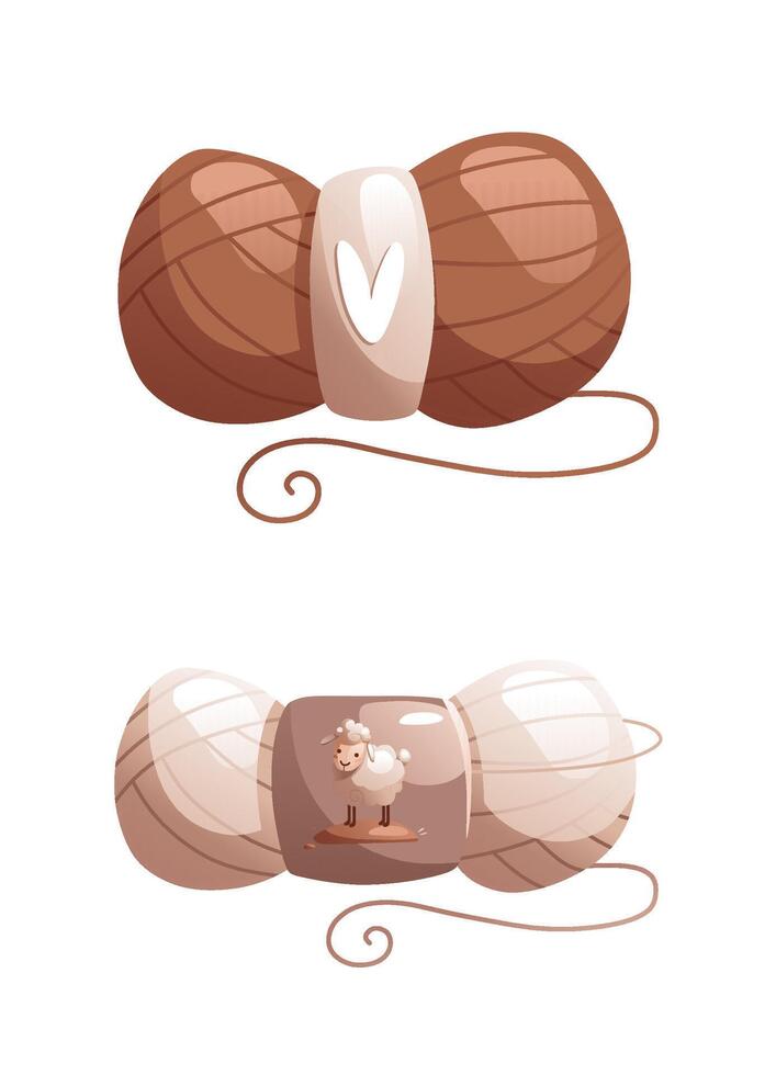 Two balls of white and brown wool. on one ball is a picture of a cute lamb. vector