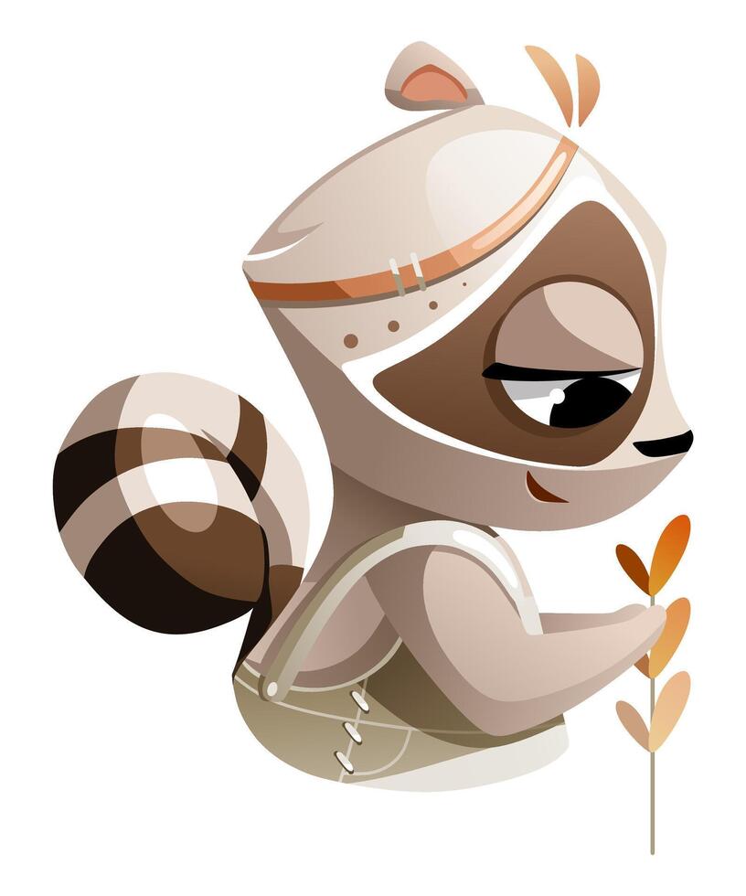 Illustration of a cute raccoon with a twig in its paws vector