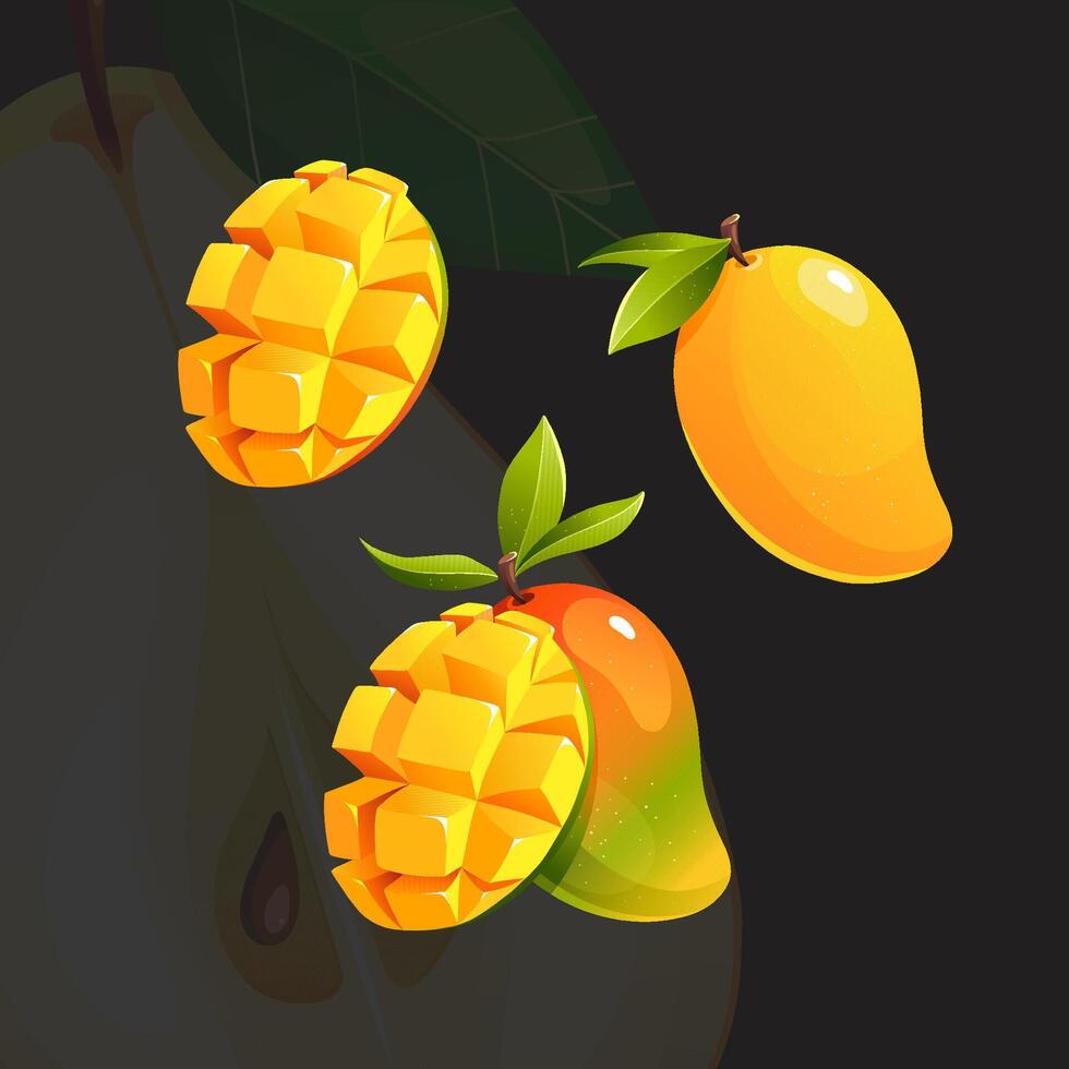Orange Juicy Bright Fresh Ripe Mango vector