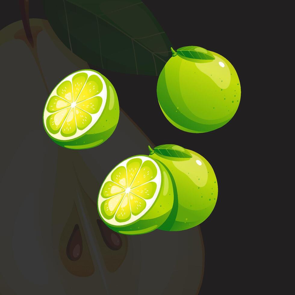 Green Juicy Bright Fresh Ripe Lime vector