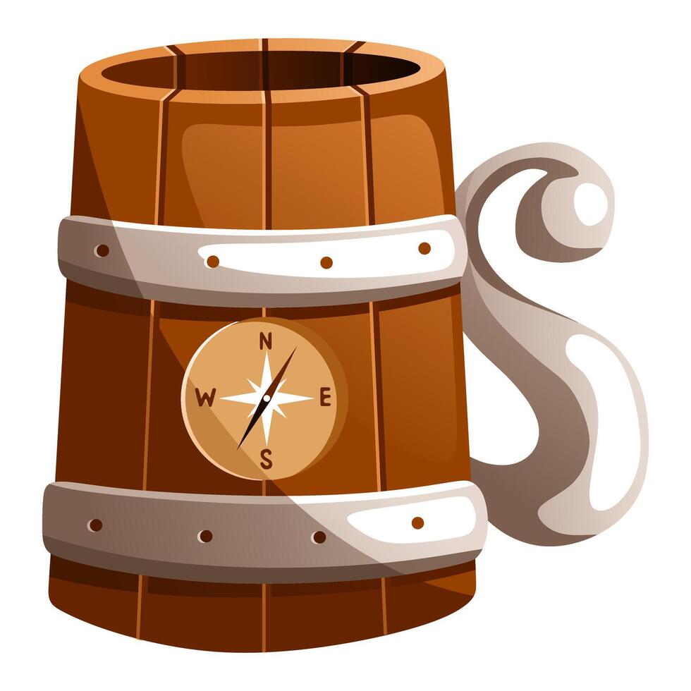 Illustration of a cartoon large hiking beer mug with a compass vector