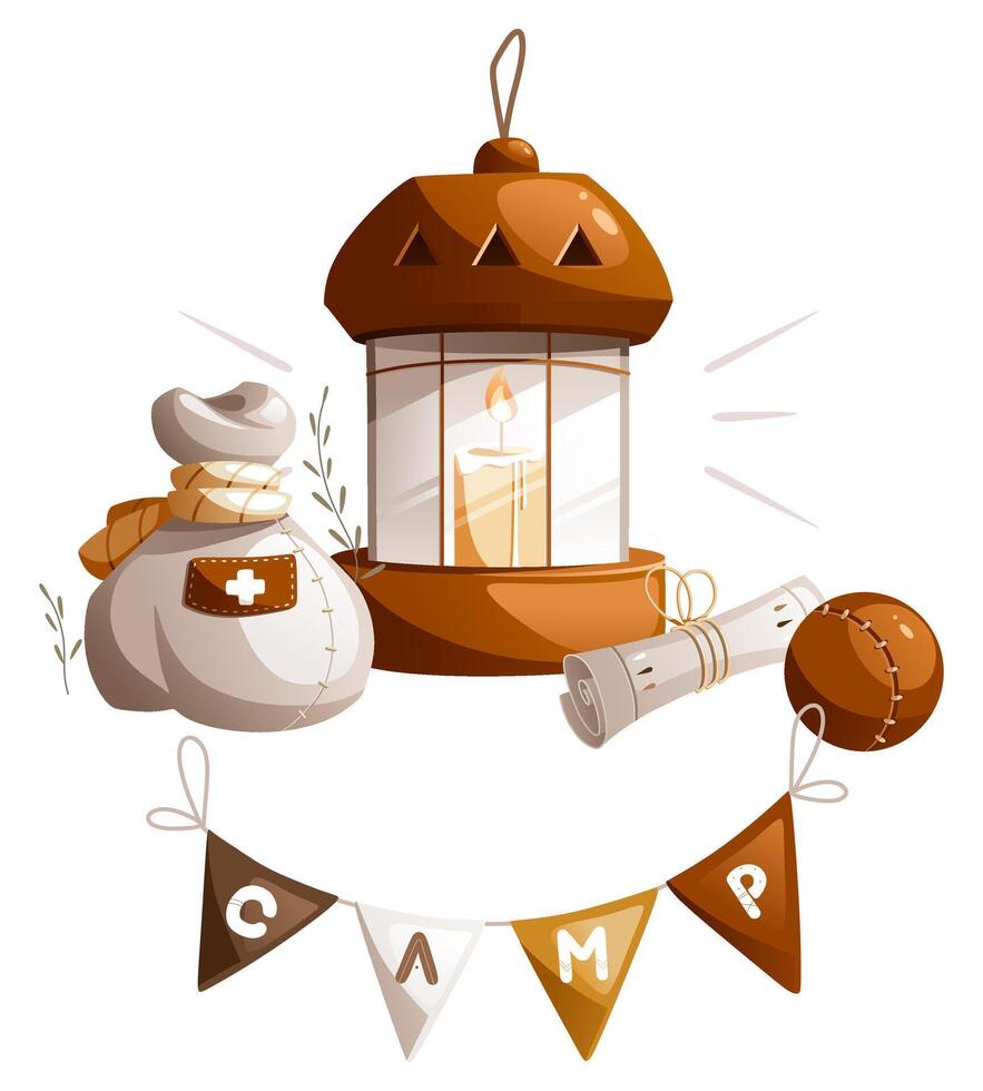 Illustation old lamp for hiking. camping equipment vector