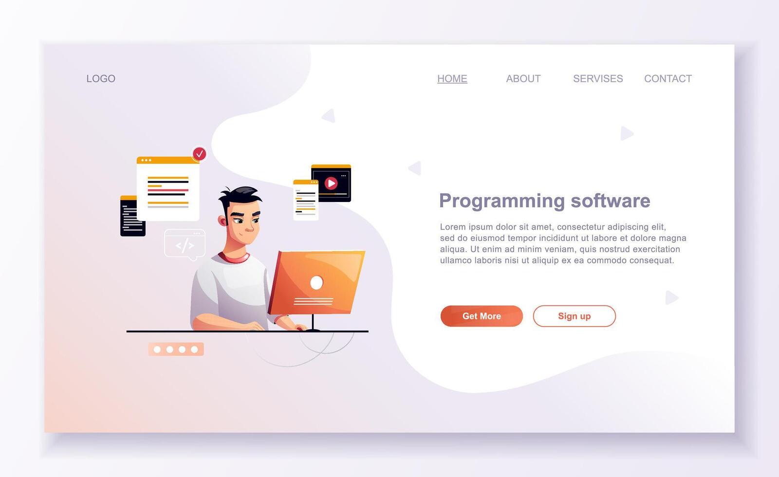 Programming concept, web engineer at work. Developer programming web ...