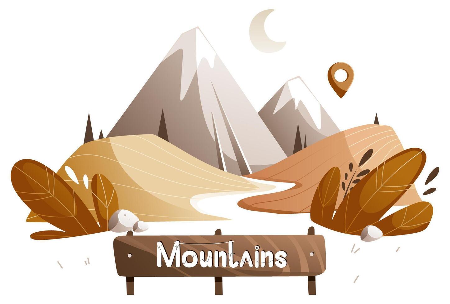 Snowy mountain peaks on the background of the moon vector