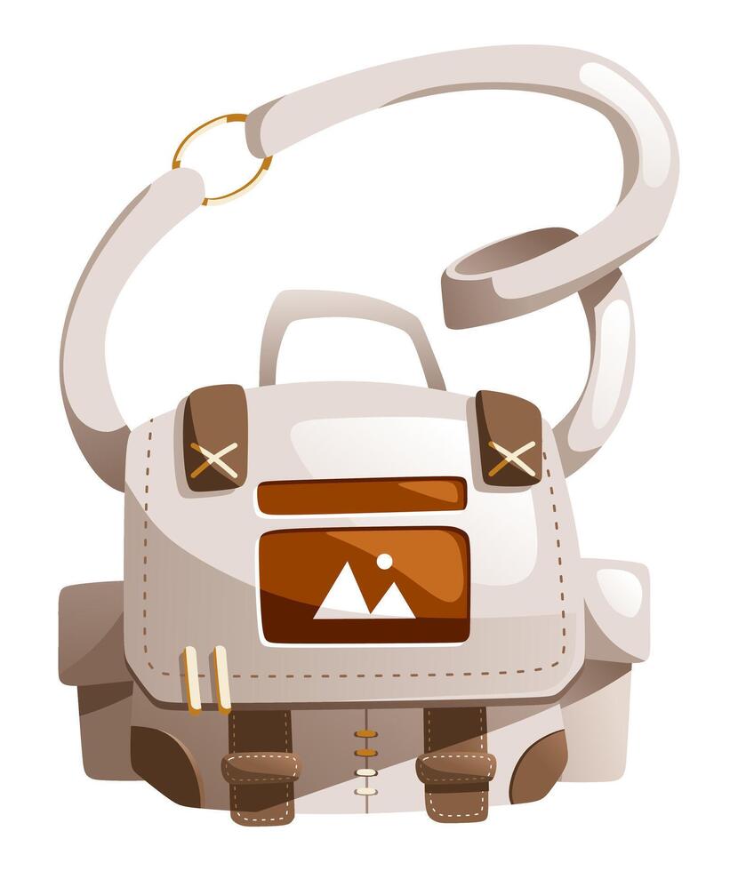 Illustration of a cartoon white hiking backpack with one strap vector