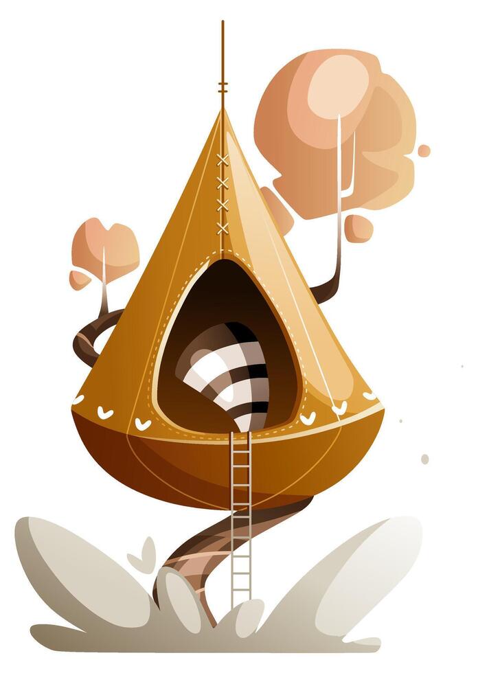 Illustration of a raccoon sitting in a tree house vector