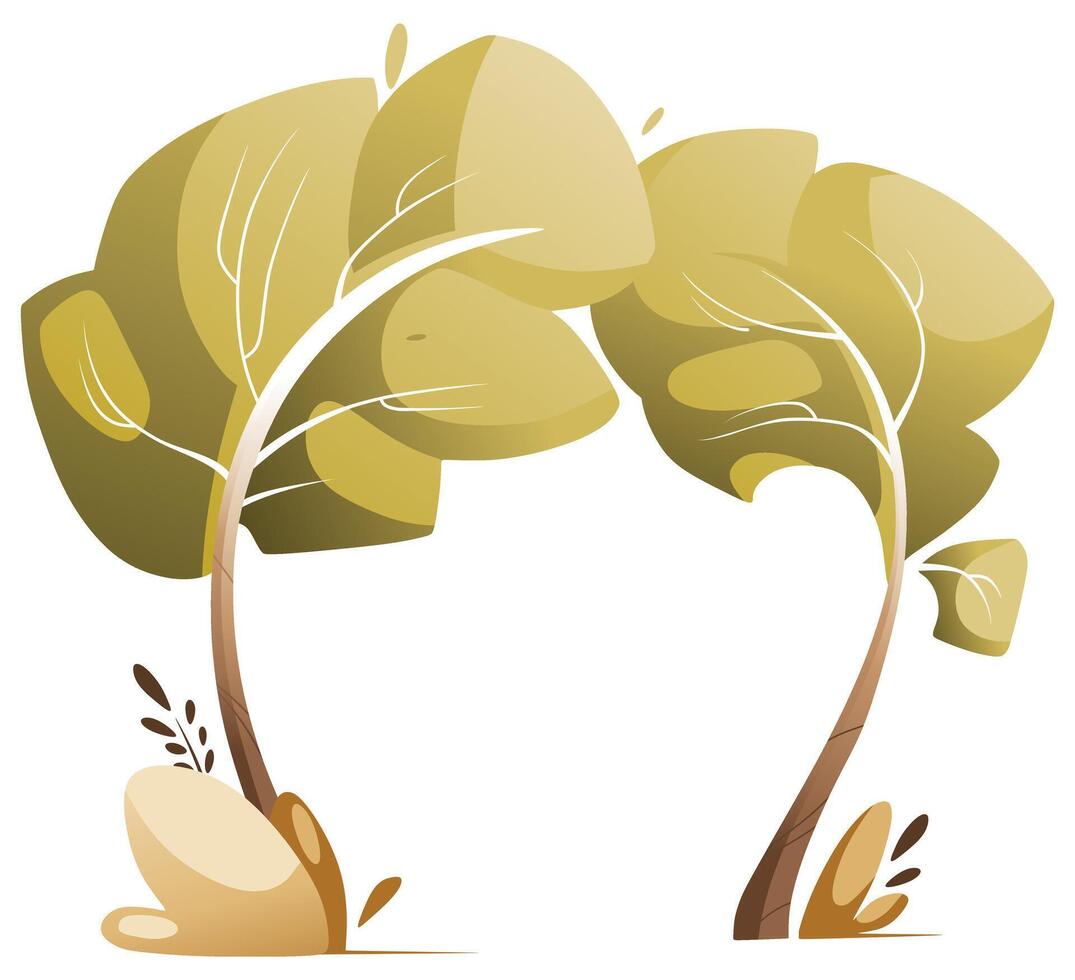 Illustration of a tree swaying in the wind vector