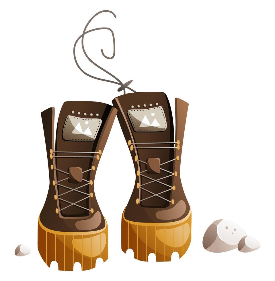 Illustration of brown boots with laces for hiking vector