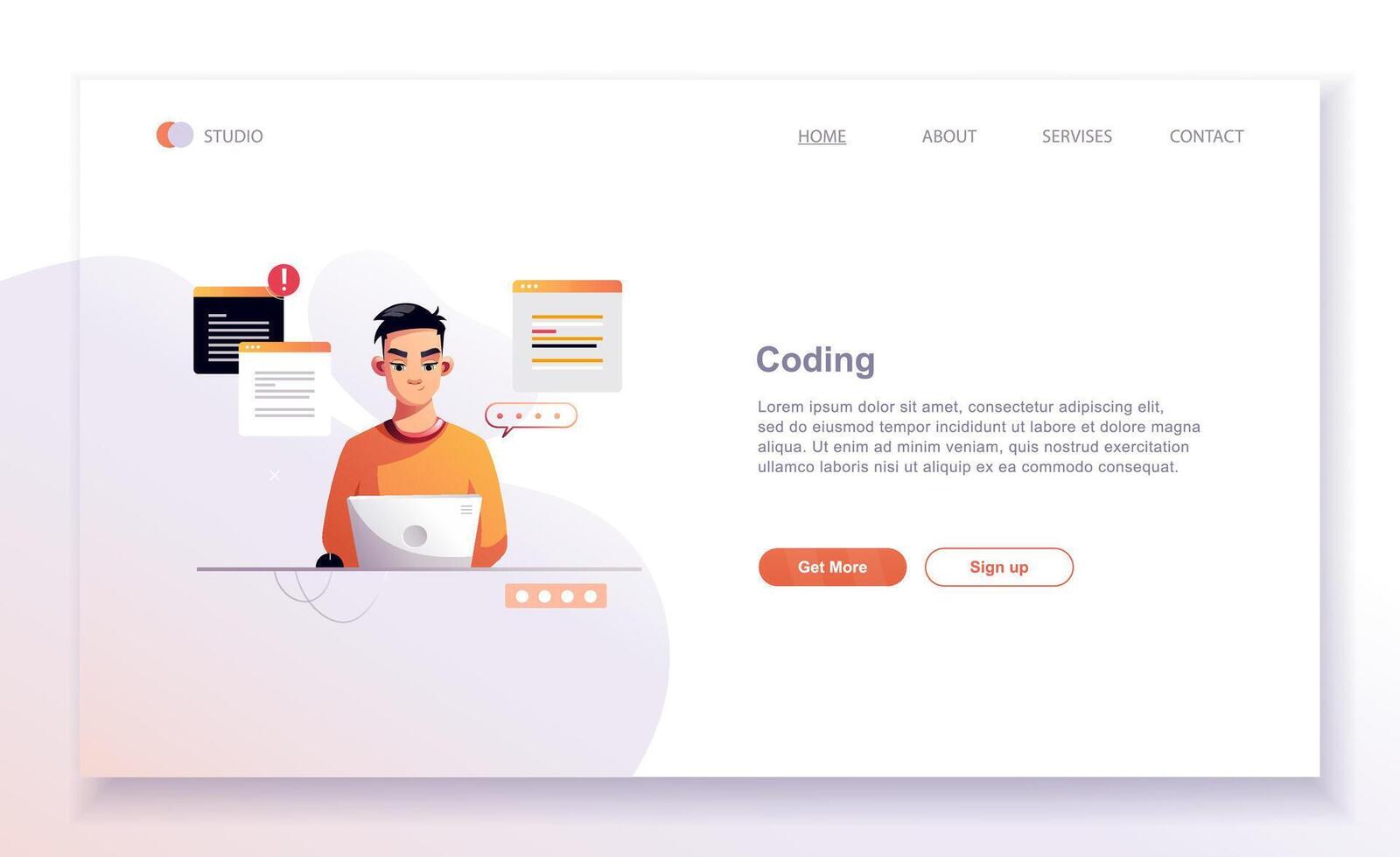 Programming concept, web engineer at work. Developer programming web ...