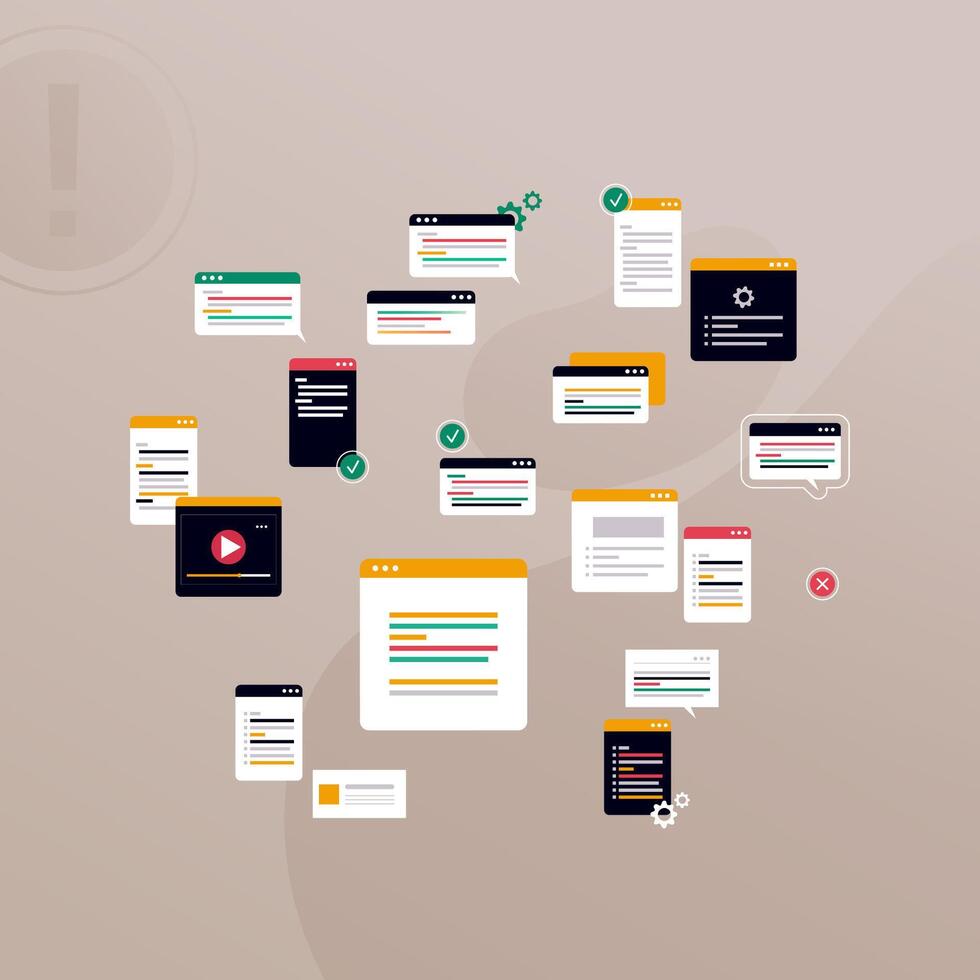 Simple multi-colored icons related to programming and communication on background, perfect for website, blog, graphic design, social media, UI, mobile app vector