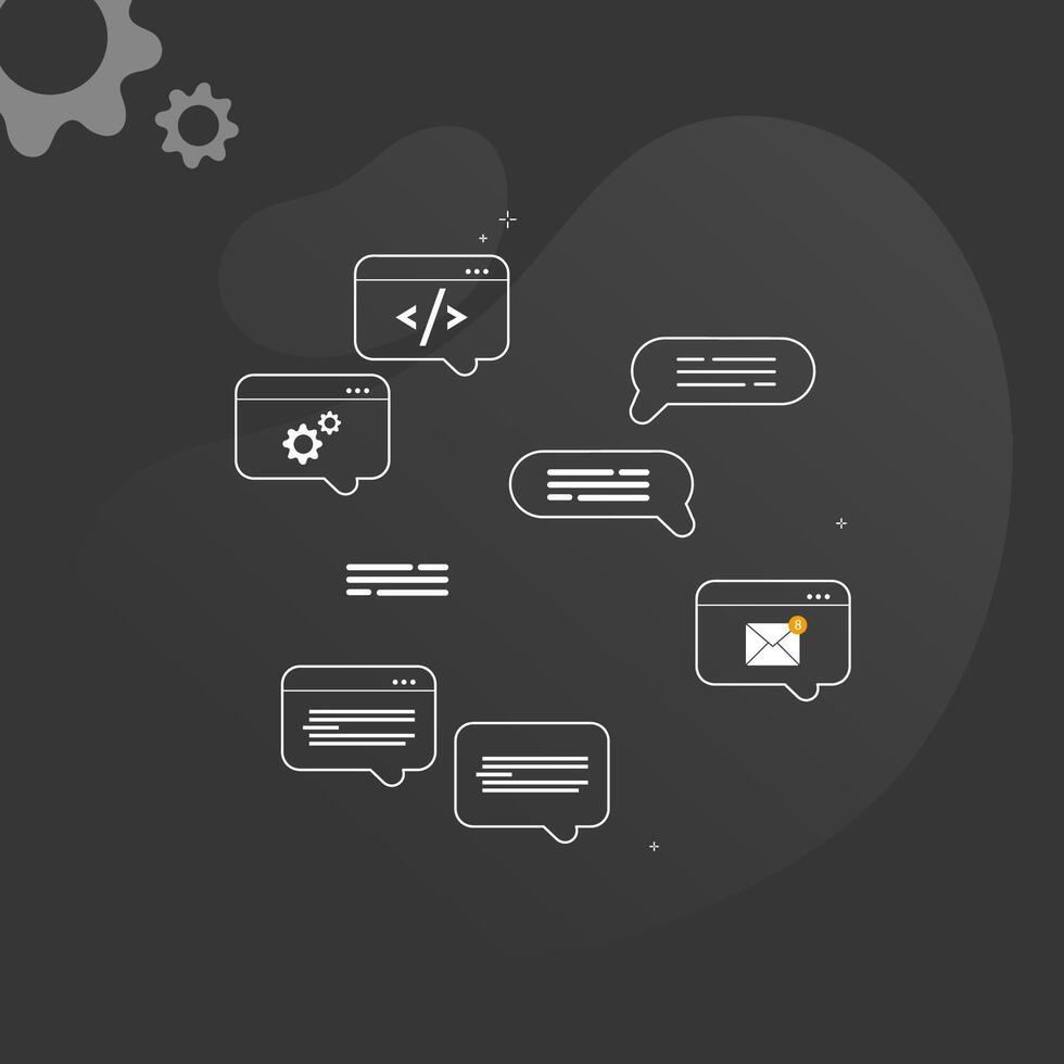 Simple multi-colored icons related to programming and communication on background, perfect for website, blog, graphic design, social media, UI, mobile app vector