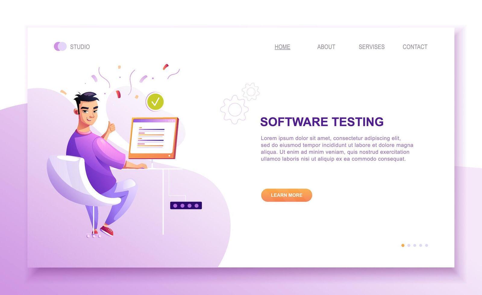 Programming concept, Programming concept, programmer eats fast food at the workplace. Developer programming web site landing page template. Developer programming web site vector