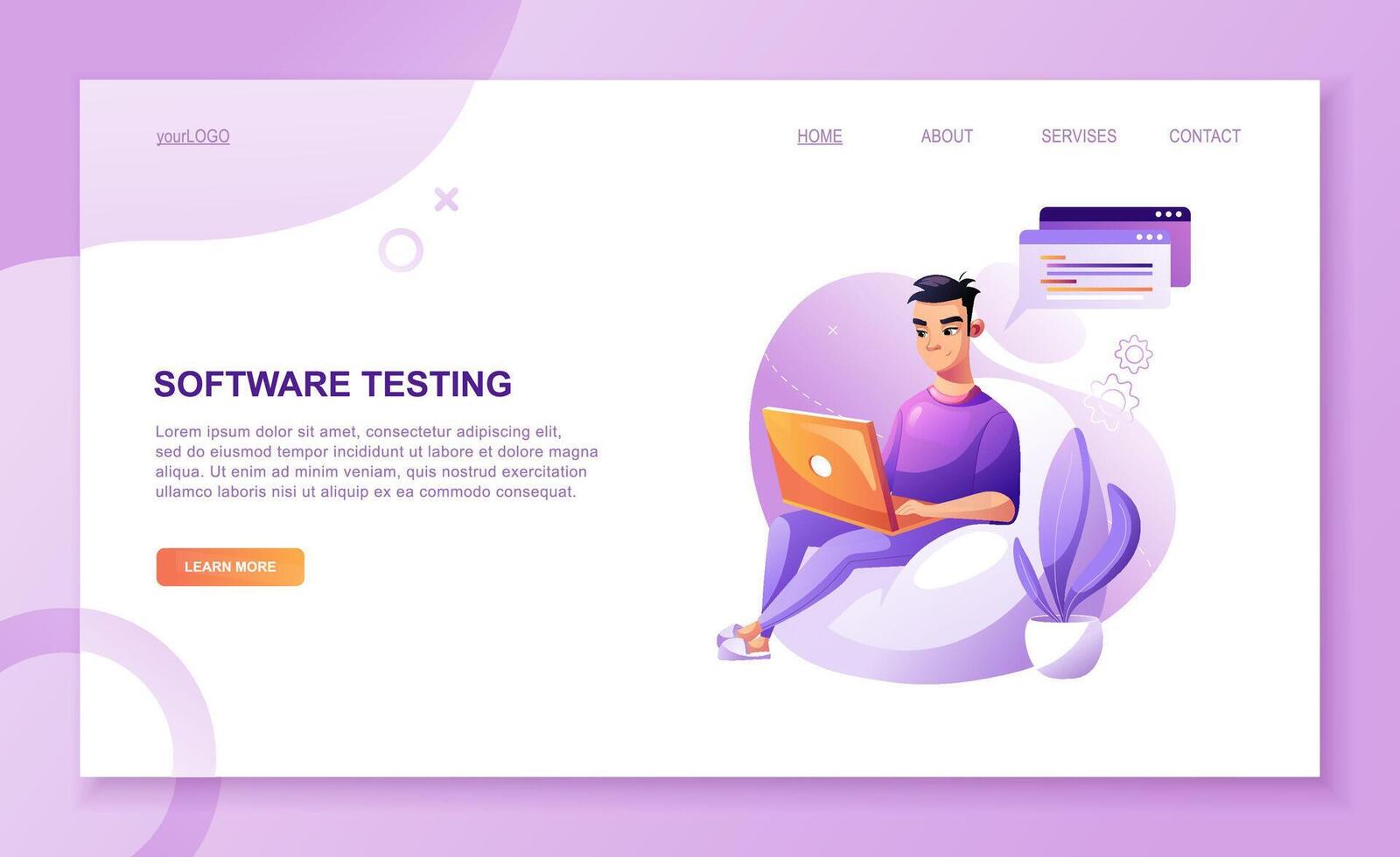 Programming concept, Programming concept, programmer eats fast food at the workplace. Developer programming web site landing page template. Developer programming web site vector