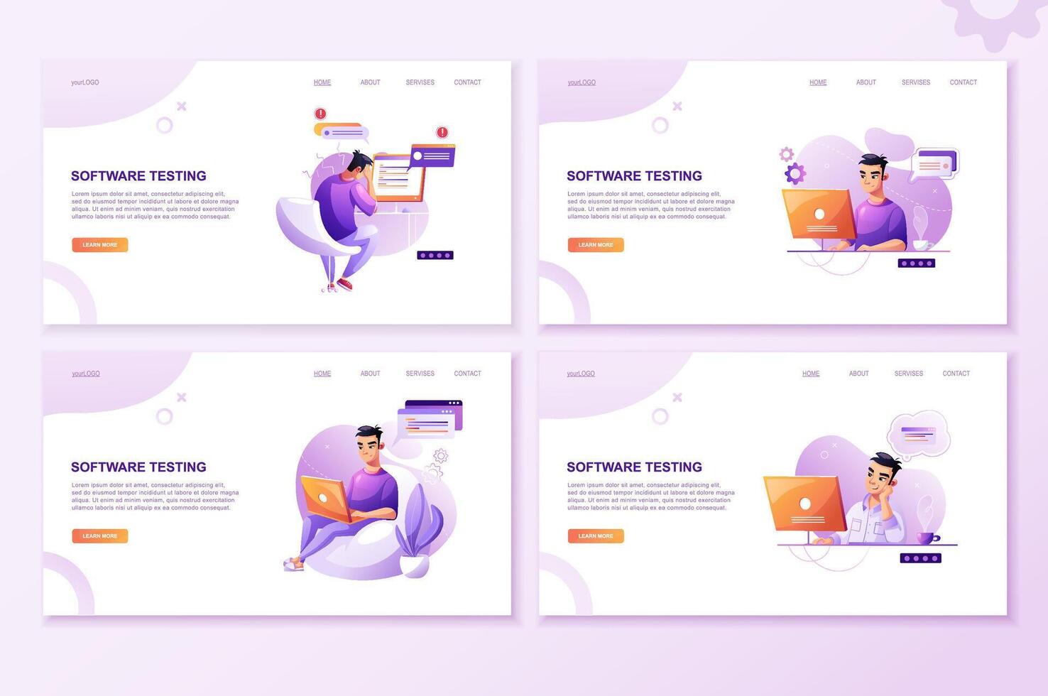 Programming concept, Programming concept, programmer eats fast food at the workplace. Developer programming web site landing page template. Developer programming web site vector