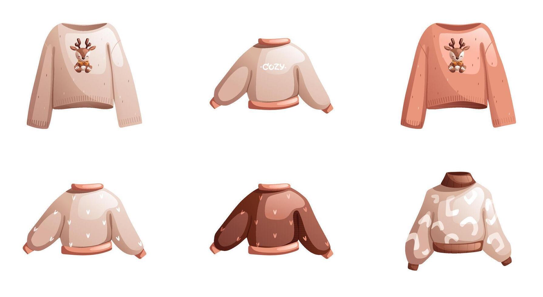 A set of six pastel multi-colored winter sweaters. vector