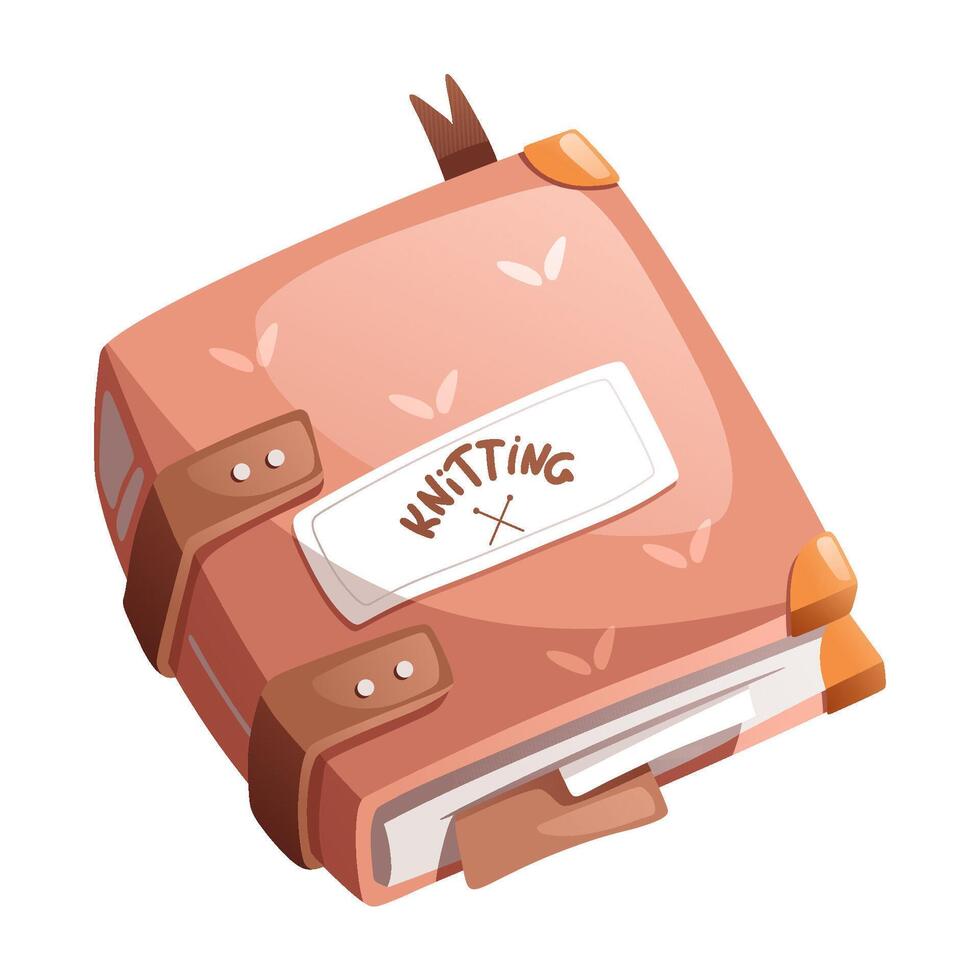 Cartoon pink thick book with the inscription knitting. vector