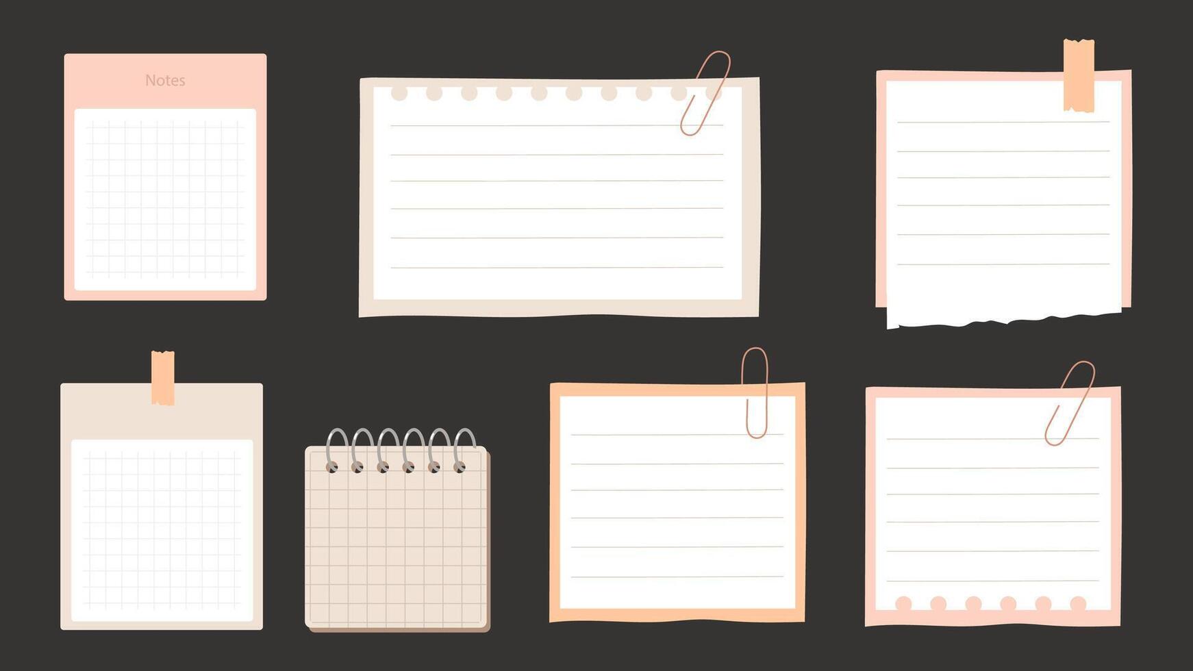 Set of blank note papers on black background. vector