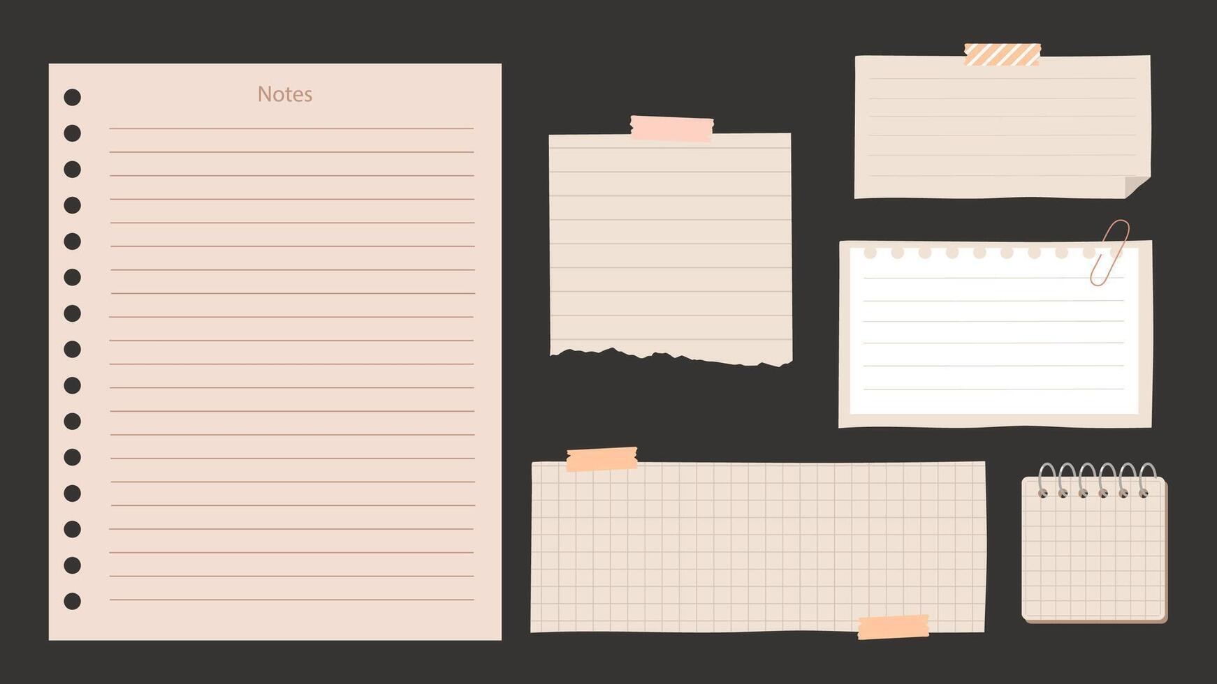 Set of blank lined note papers vector