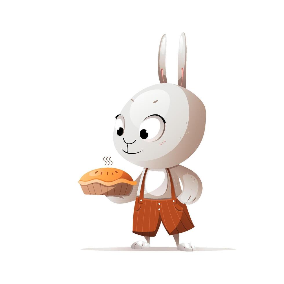 Grey cartoon character rabbit cooked carrot cake vector