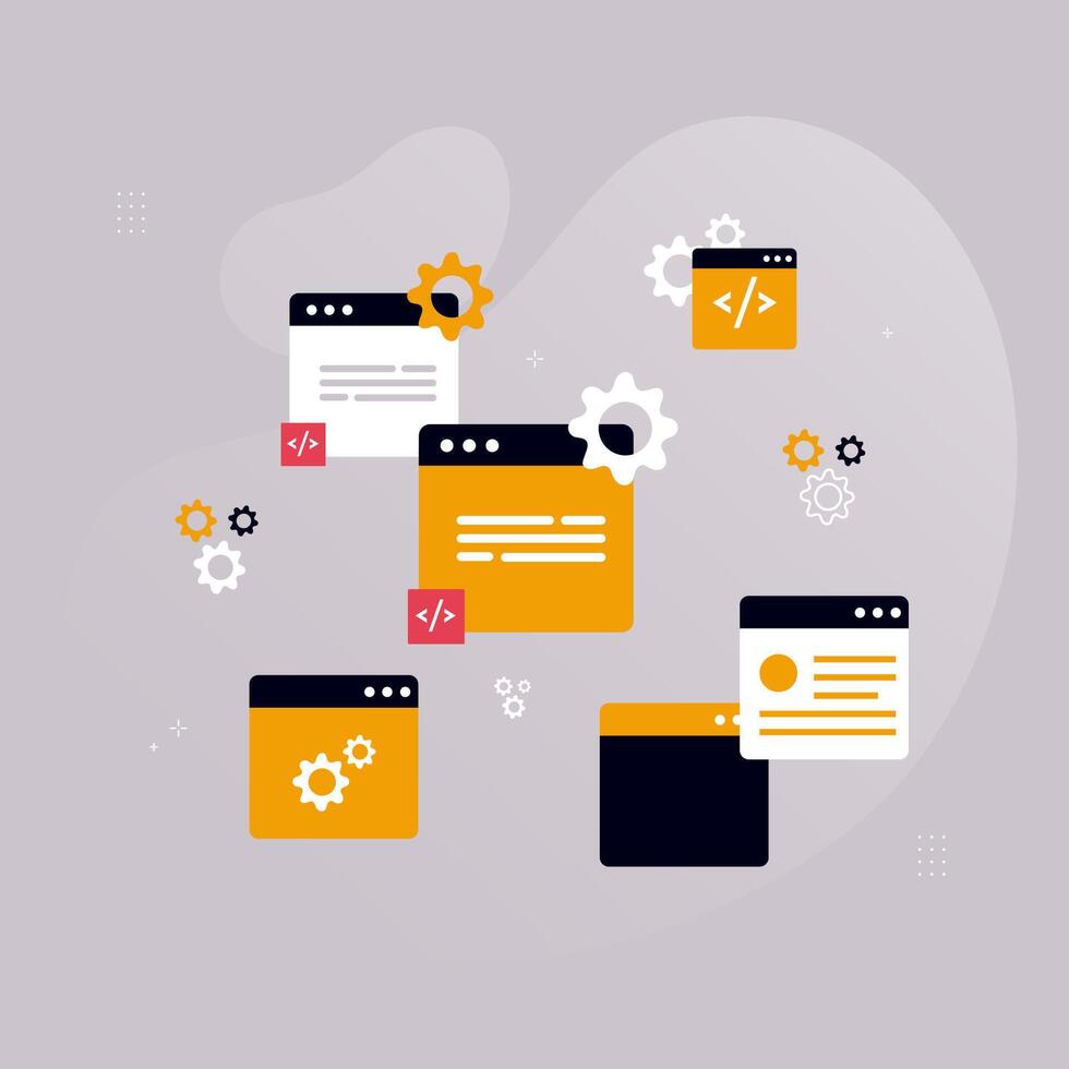 Simple multi-colored icons related to programming and communication on background, perfect for website, blog, graphic design, social media, UI, mobile app vector