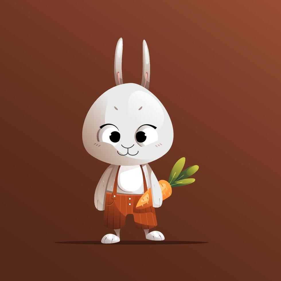 Grey cartoon character rabbit with carrot vector