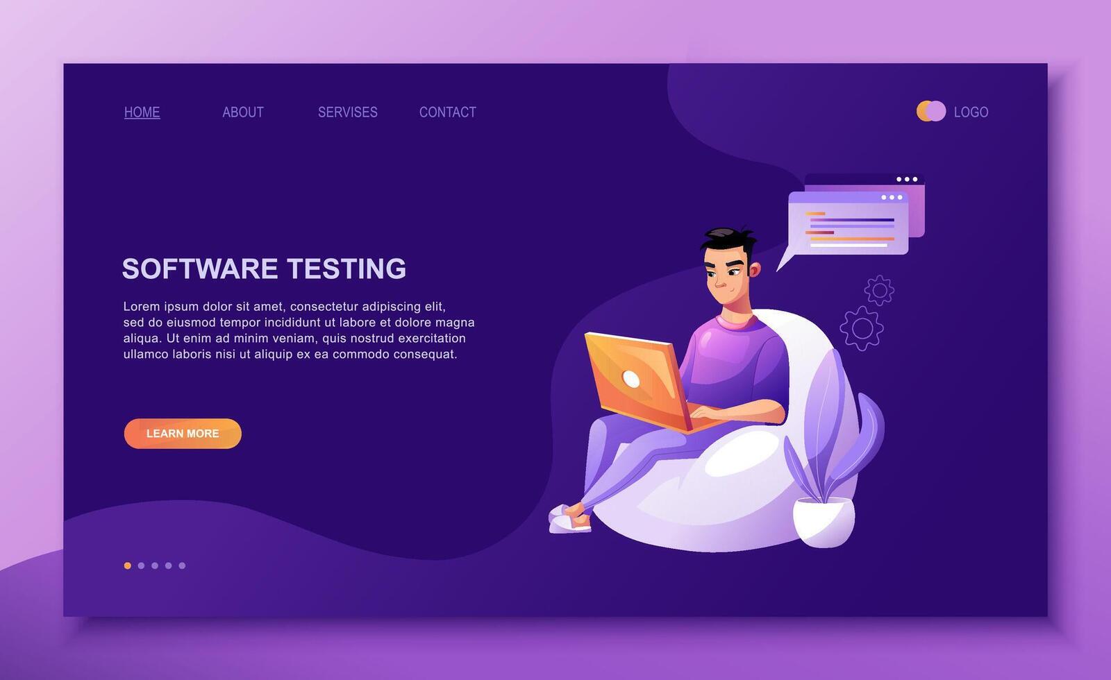Programming concept, Programming concept, programmer eats fast food at the workplace. Developer programming web site landing page template. Developer programming web site vector