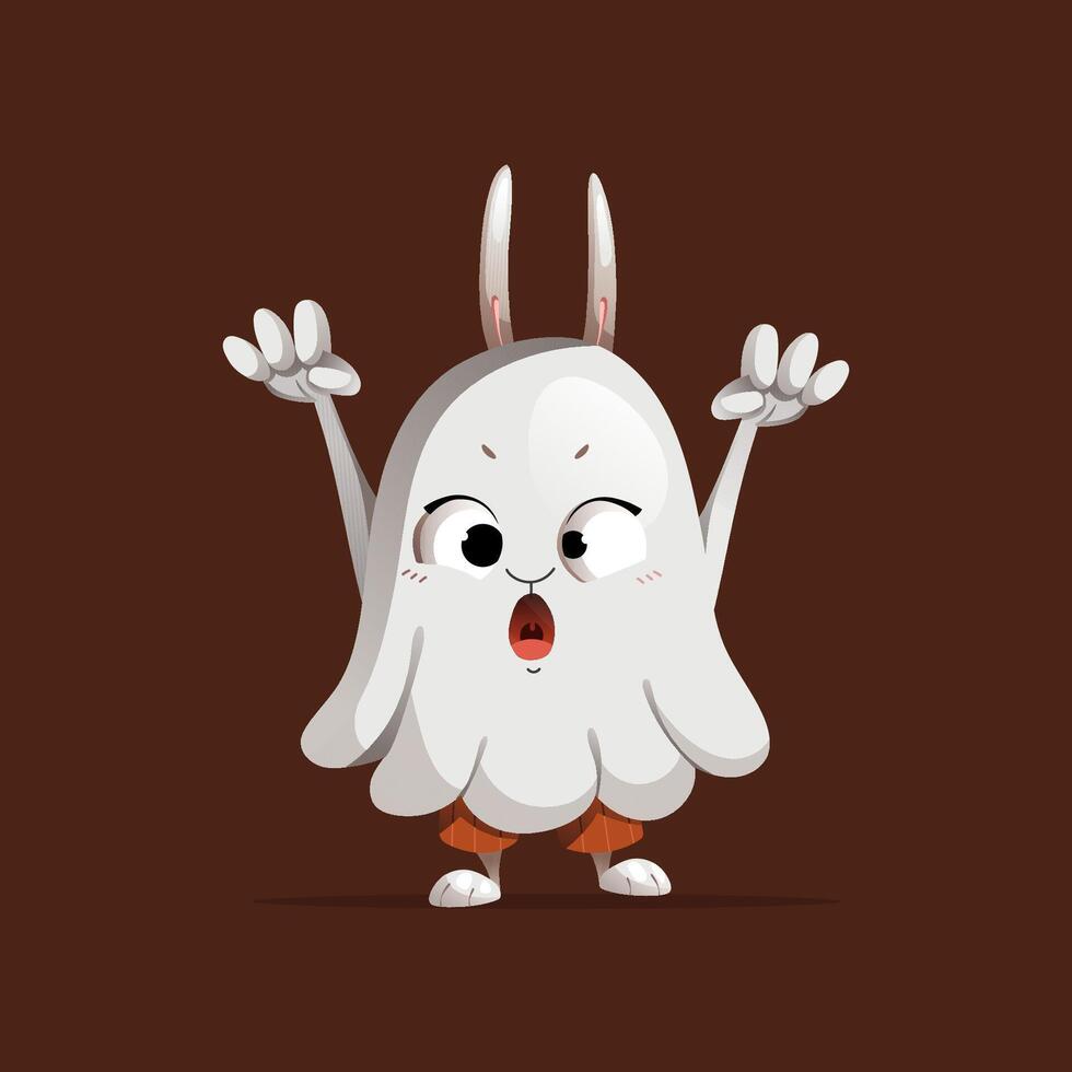 Grey Cartoon Character Rabbit Dressed Up as a Halloween Ghost vector