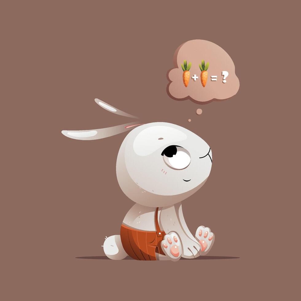 Grey cartoon character rabbit dreams of carrots vector