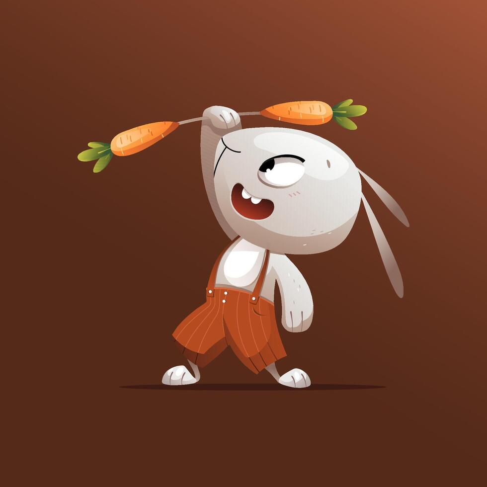 Gray cartoon character rabbit does sports vector