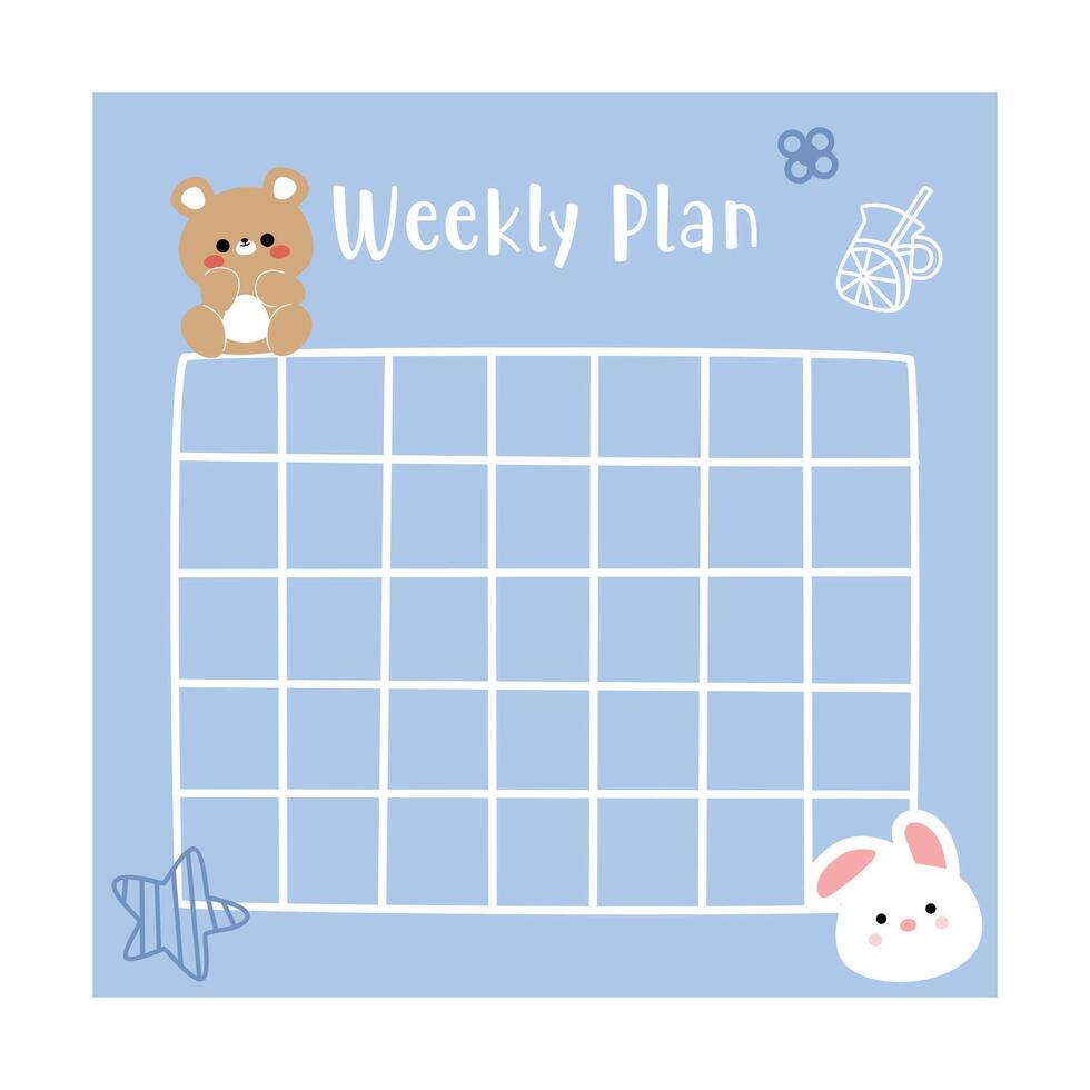 Cute Note paper weekly plan vector