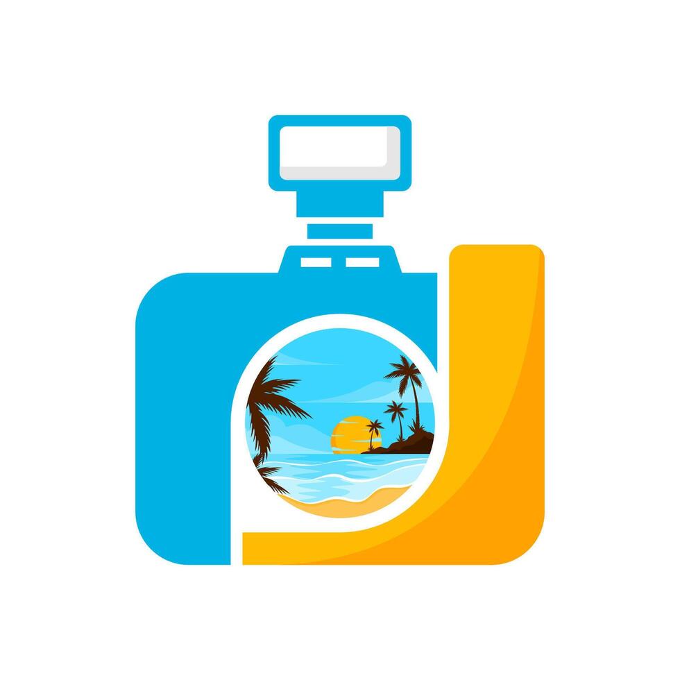 camera icon photography design with sunrise on the sea vector
