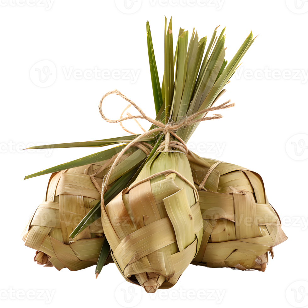Ketupat traditional Indonesian culinary delicacy isolated on transparent background with intricate weaving png