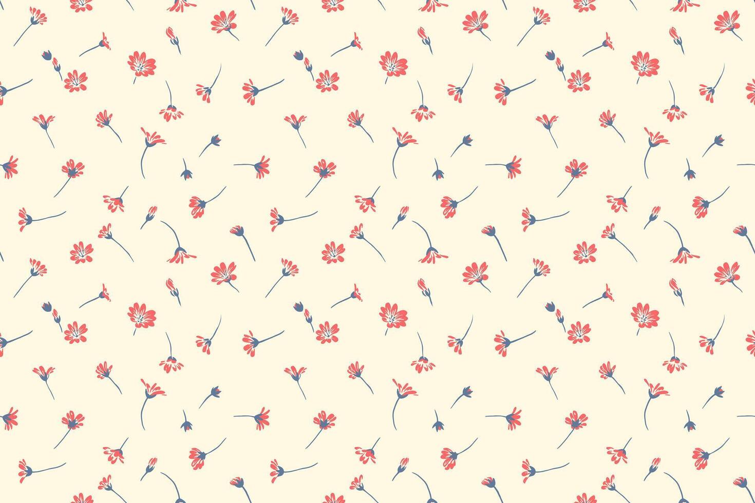 Red tiny wild flowers and small buds scattered randomly on a seamless pattern. Abstract artistic floral print on a light background. hand drawing sketch. Design for fashion, fabric, textiles vector