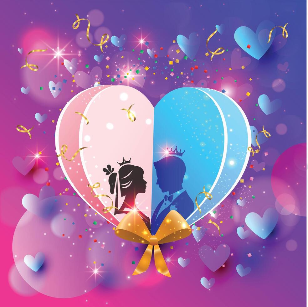 Wedding Girl and Boy Heart Love with pink background vector