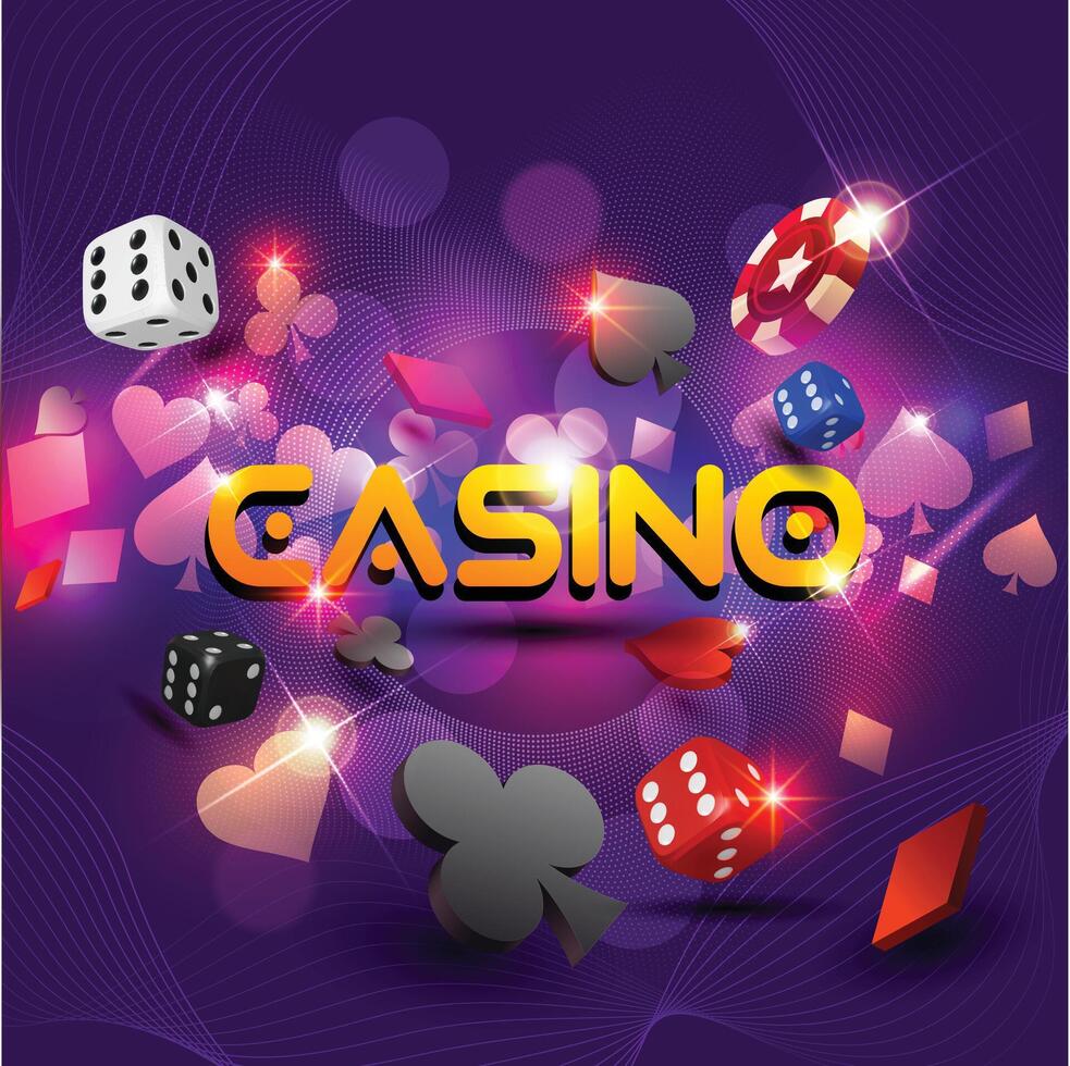 Playing Cards, tokens, Casino with rolling dice Background vector