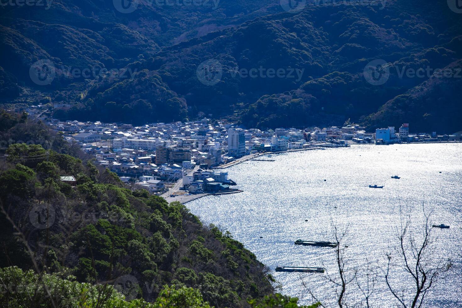 A high angle view of Heda port in Numazu Shizuoka telephoto shot photo