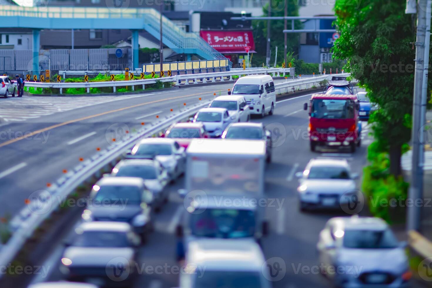 A miniature street at Kanpachi avenue in Tokyo daytime tiltshift photo