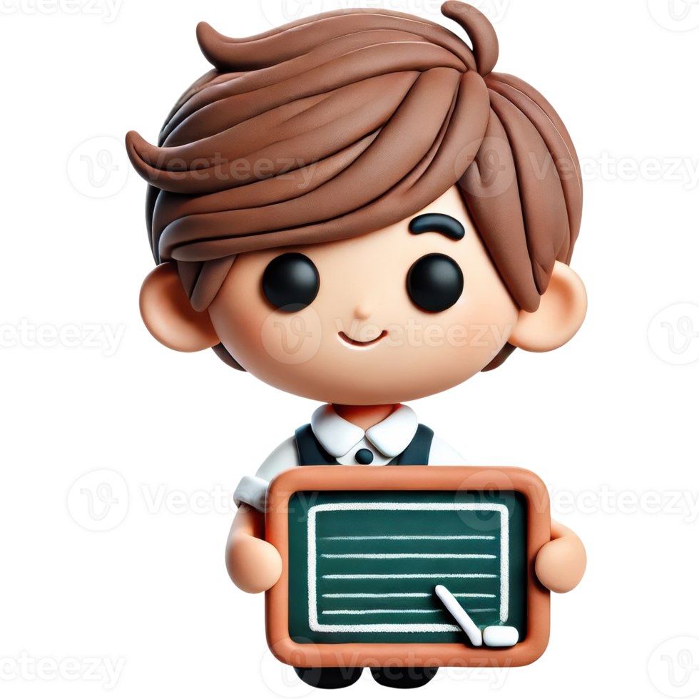 Adorable 3D clay teacher character with a chalkboard, perfect for kids' future occupation themes. png